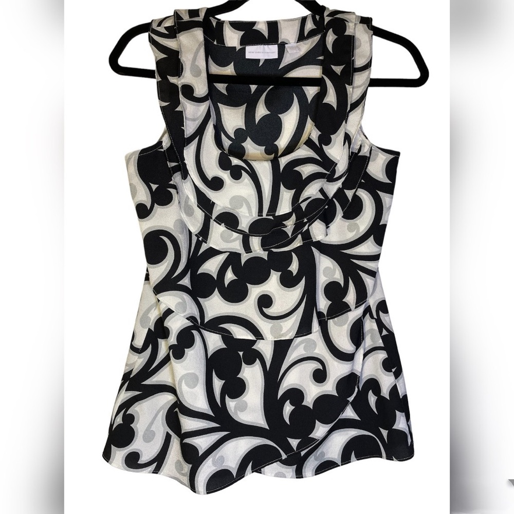 NY and Company Black, White and Grey ruffle blouse